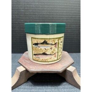 Vtg Stoneware 3.5" Bowl Fly-Fishing Theme Trout Hand-Painted Rustic Farmhouse